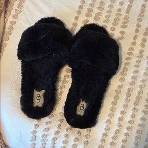 UGG Black Plush Slippers